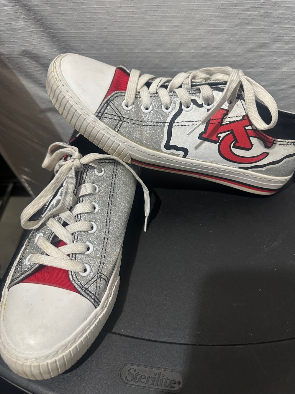 Women's Red and White Canvas Sneakers with KC Chiefs Team Logo